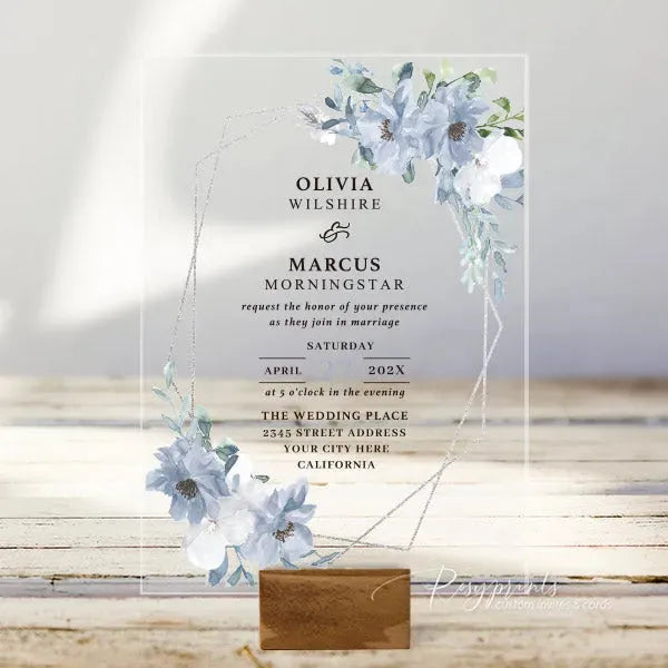 dusty blue and white acrylic wedding invitations ROSYA27