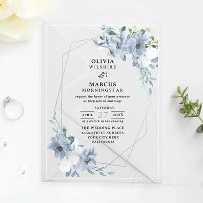 dusty blue and white acrylic wedding invitations ROSYA27