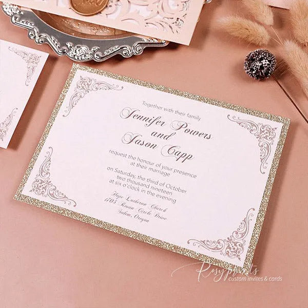 elegant blush pink and brown wedding invitations ROSYP57 - Rosy Prints