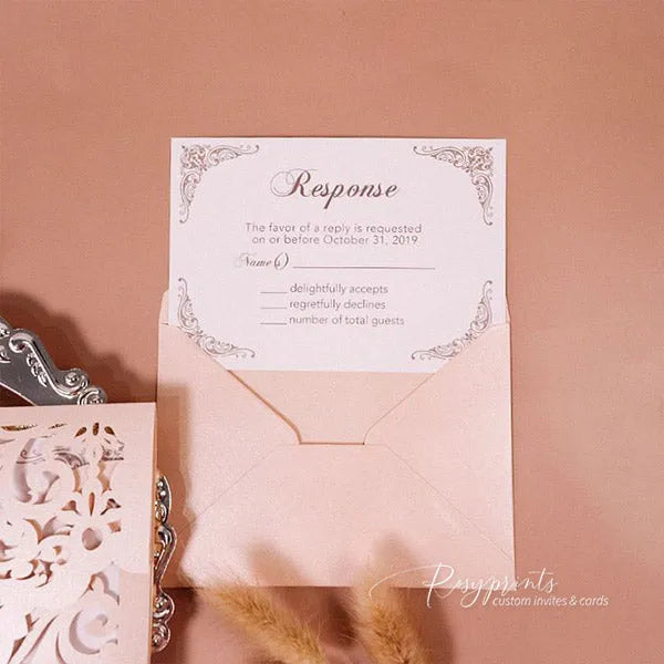 elegant blush pink and brown wedding invitations ROSYP57 - Rosy Prints