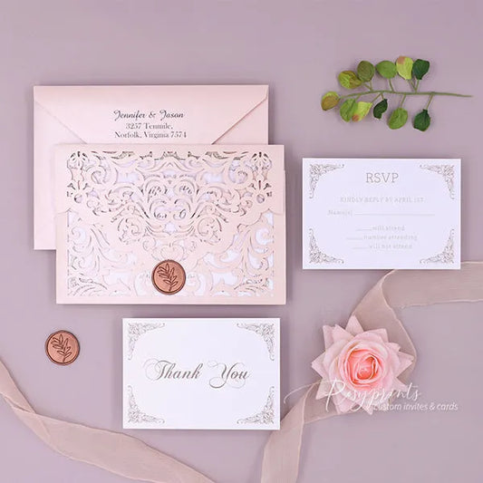 elegant blush pink and brown wedding invitations ROSYP57 - Rosy Prints