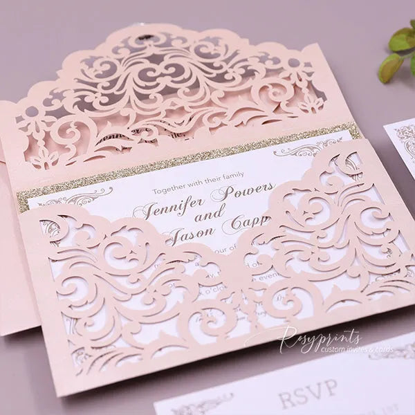 elegant blush pink and brown wedding invitations ROSYP57 - Rosy Prints