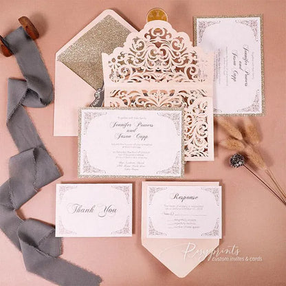 elegant blush pink and brown wedding invitations ROSYP57 - Rosy Prints