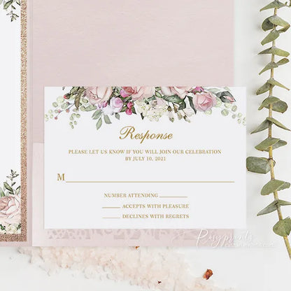 pink and gold sweet 16 quinceanera invitations ROSYP24