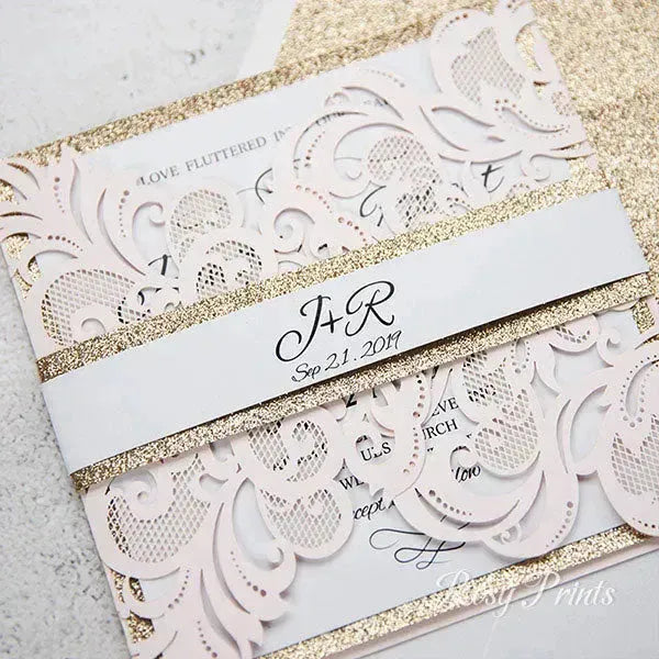 pink and rose gold wedding invitations ROSYG07