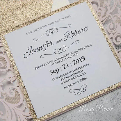 pink and rose gold wedding invitations ROSYG07