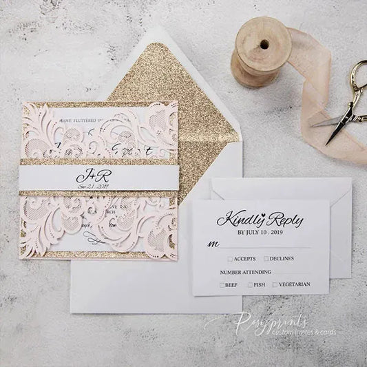 pink and rose gold wedding invitations ROSYG07 - Rosy Prints