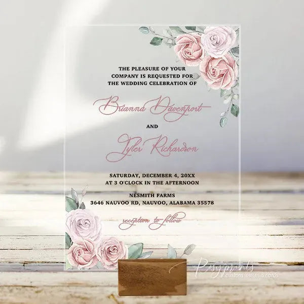 blush pink floral acrylic wedding invitations ROSYA15