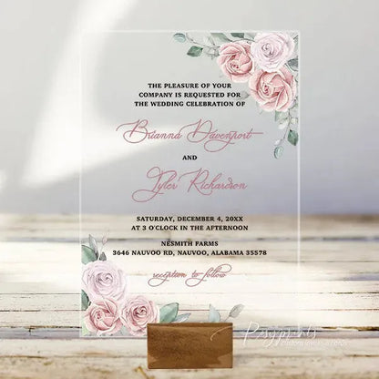 blush pink floral acrylic wedding invitations ROSYA15