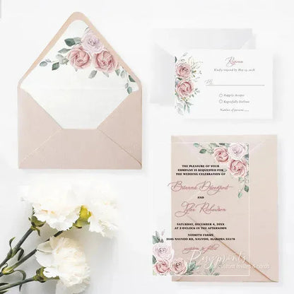 blush pink floral acrylic wedding invitations ROSYA15