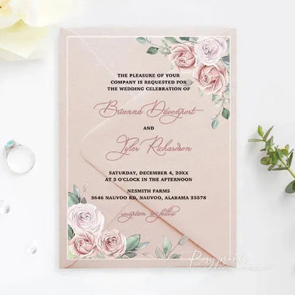 blush pink floral acrylic wedding invitations ROSYA15