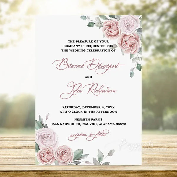 pastel rose pink rustic floral wedding invitations RPS41 - Rosy Prints