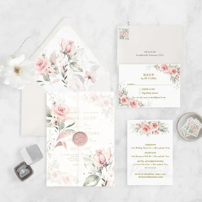 dusty rose floral vellum wedding invitations ROSYV04 - Rosy Prints