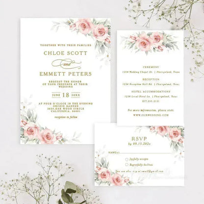 dusty rose floral vellum wedding invitations ROSYV04 - Rosy Prints