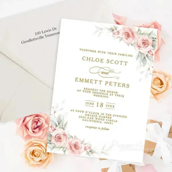 dusty rose floral vellum wedding invitations ROSYV04 - Rosy Prints