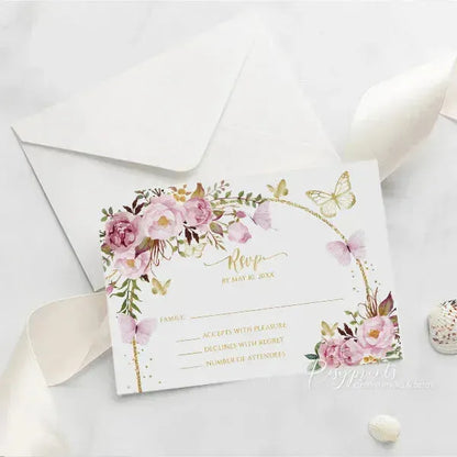 pink and gold butterfly acrylic quince invitations ROSYA59