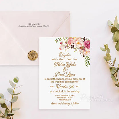 rustic blush pink flowers boho wedding invitations RPS39 - Rosy Prints