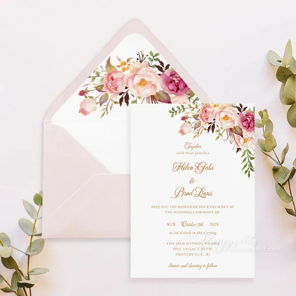 rustic blush pink flowers boho wedding invitations RPS39 - Rosy Prints