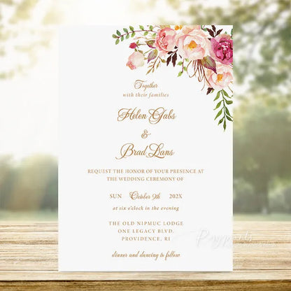 rustic blush pink flowers boho wedding invitations RPS39 - Rosy Prints