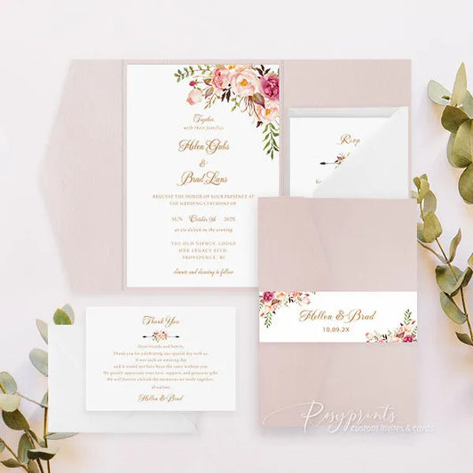 rustic blush pink flowers boho wedding invitations RPS39 - Rosy Prints