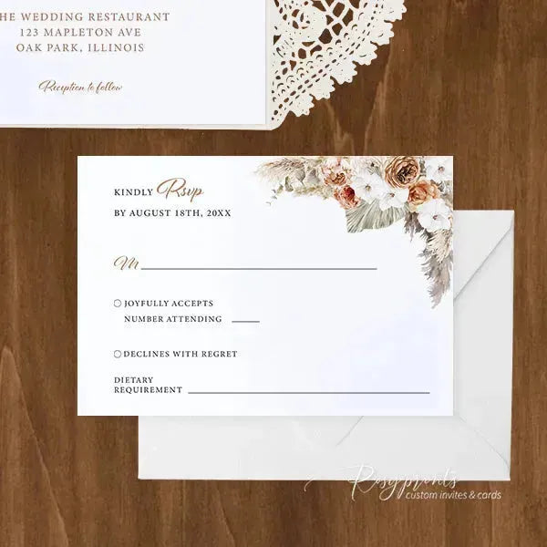 terracotta orange floral boho wedding invitations ROSG13 - Rosy Prints