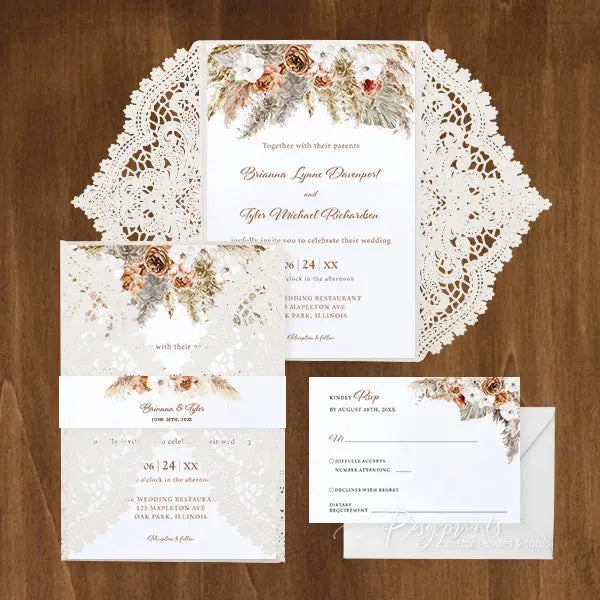 terracotta orange floral boho wedding invitations ROSG13 - Rosy Prints