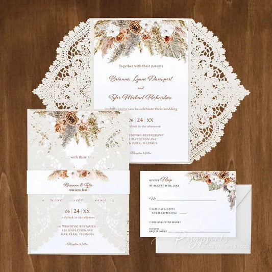 terracotta orange floral boho wedding invitations ROSG13