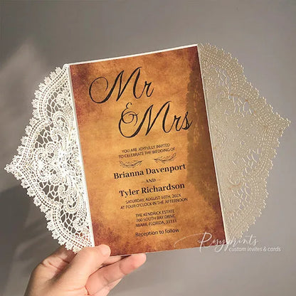 earthy boho vintage rustic laser cut wedding invitations