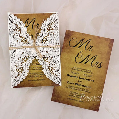 earthy boho vintage rustic laser cut wedding invitations