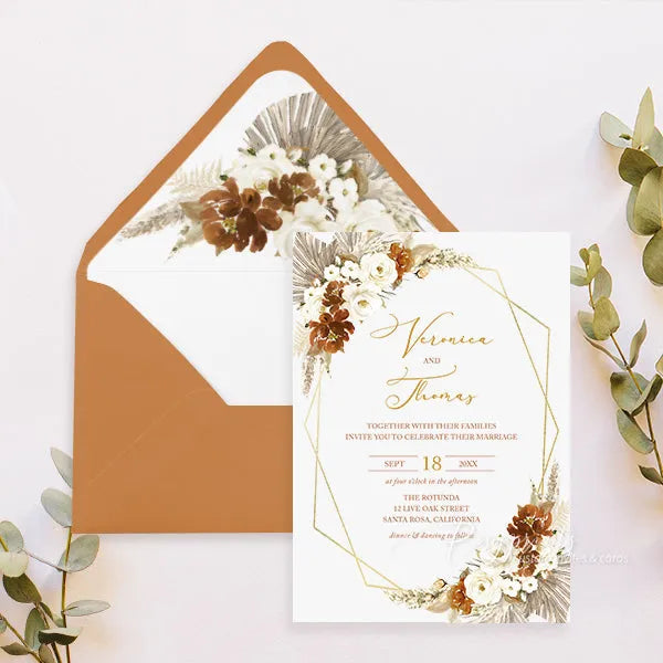 Terracotta White Flowers Boho Wedding Invitations RPS47