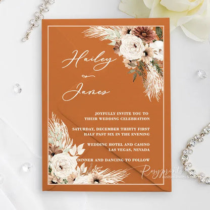 boho terracotta rust brown acrylic wedding invitations ROSYA91