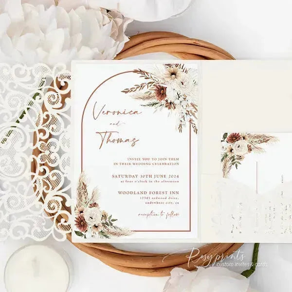 Boho terracotta floral wedding invitations ROSYP17