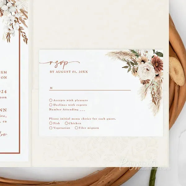 Boho terracotta floral wedding invitations ROSYP17