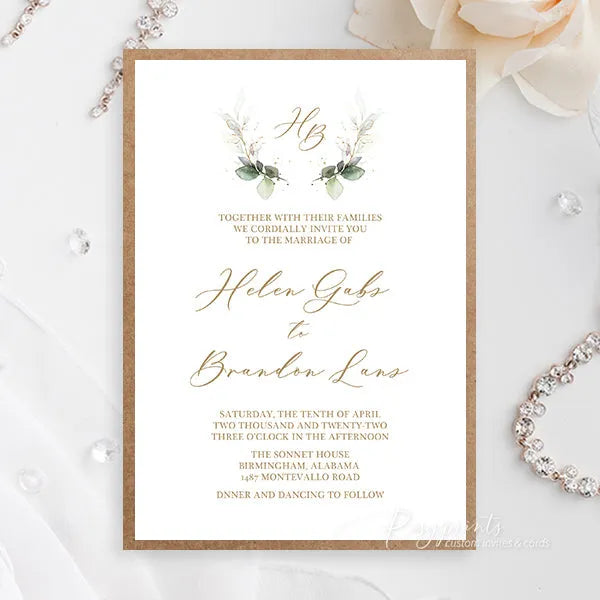 rustic sage green and brown wedding invitations RPO02 - Rosy Prints