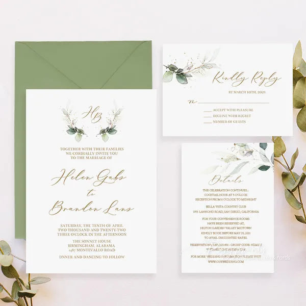 rustic sage green and brown wedding invitations RPO02 - Rosy Prints