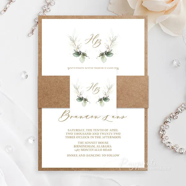 rustic sage green and brown wedding invitations RPO02 - Rosy Prints