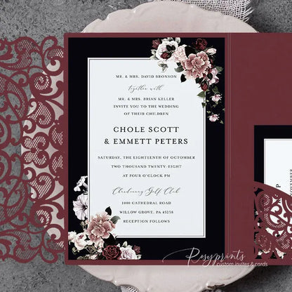 dusty rose black and burgundy wedding invitations ROSYP23