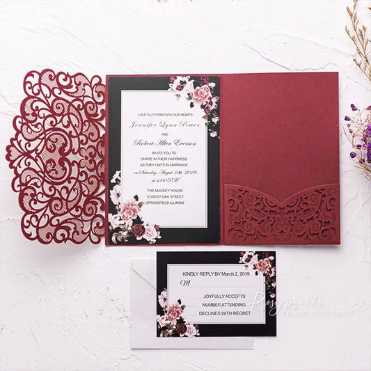 dusty rose black and burgundy wedding invitations ROSYP23 - Rosy Prints