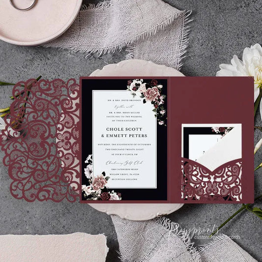 dusty rose black and burgundy wedding invitations ROSYP23