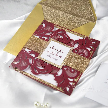 modern elegant burgundy and gold wedding invitations ROSYG21