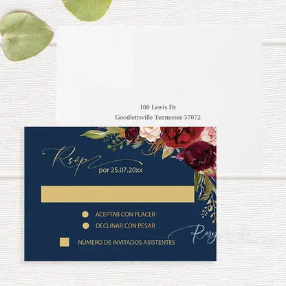 burgundy navy and gold rustic wedding invitations RPFLAT03 - Rosy Prints