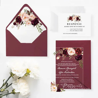 burgundy red flower acrylic wedding invitations ROSYA06 - Rosy Prints