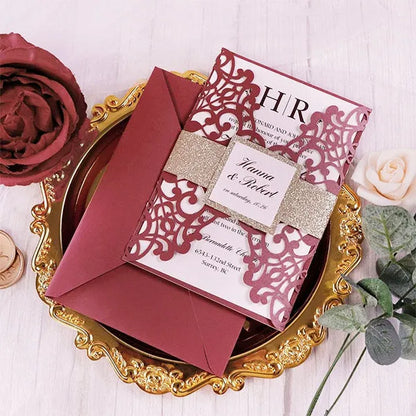 elegant burgundy and rose gold wedding invitations ROSYG16 - Rosy Prints