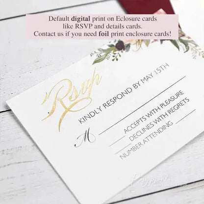 gold foil burgundy floral wedding invitations ROSYF05