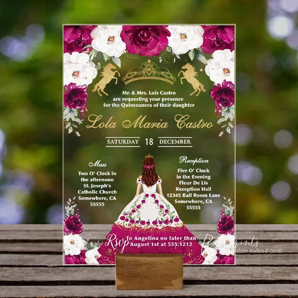 red Spanish charro acrylic quinceanera invitations ROSYA48 - Rosy Prints