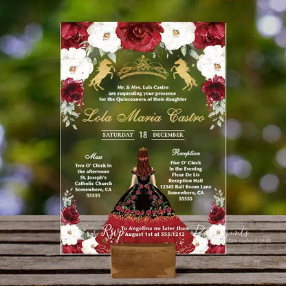 red Spanish charro acrylic quinceanera invitations ROSYA48