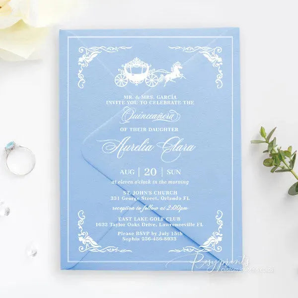 blue cinderella quinceanera acrylic invitations ROSYA17