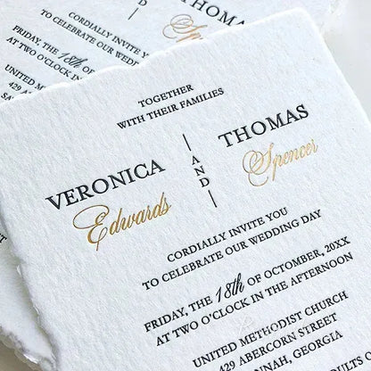 deckled edge gold foil letterpress wedding invitations ROSYL02 - Rosy Prints