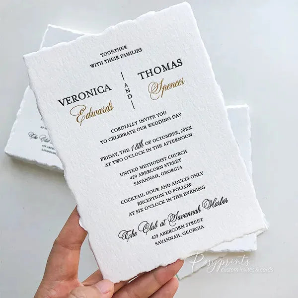 deckled edge gold foil letterpress wedding invitations ROSYL02 - Rosy Prints