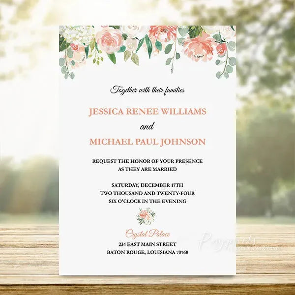 chic coral peach flower wedding invitations RPF26 - Rosy Prints